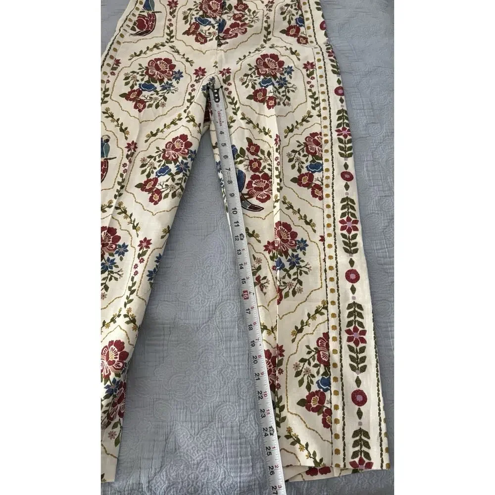 NWT Sezane x Farm Rio Tiago Crop Linen Cream Floral Pants Sz Fr 36 US 4